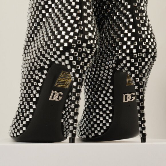 Dolce & Gabbana Lollo Knee-High Crystal-Embellished Stiletto Boots, Black, EU 36 - Picture 6 of 15